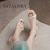 tatalory女鞋2024夏季皮带扣，简约复古一字带，粗跟凉鞋高跟鞋
