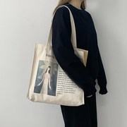 帆布包包日韩女单肩手提布袋简约大容量，学生包全棉(包全棉)印花环保袋