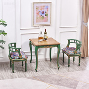 金色祖母绿美式阳台休闲小桌椅，组合实木餐桌，家用小户型欧式咖啡桌