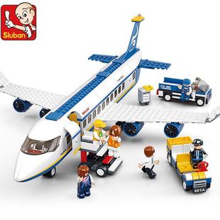 小鲁班拼装积木飞机航空系列，空中巴士儿童益智塑料玩具摆件礼物