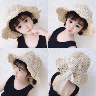 女宝宝帽子夏季遮阳渔夫帽，草帽1-2-5岁儿童，帽子公主帽6女童沙滩帽