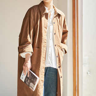 柒白2024初春外套韩系女装森系复古文艺穿搭设计感上衣中长款风衣