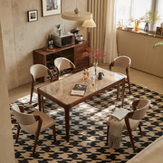 北美黑胡桃木岩板餐桌现代简约桌子意式轻奢高级感长方形实木饭桌