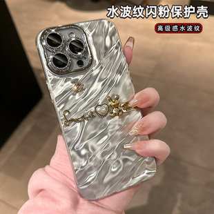 带闪粉镜头膜适用苹果15promax手机壳iPhone14高级感女款13pro炫彩镭射硅胶防摔ip1211轻奢水钻小众潮牌