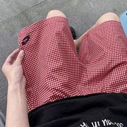 短裤男夏季薄款速干美式复古潮牌格子沙滩裤宽松休闲大裤衩五分裤
