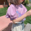 女童夏装假(夏装假)两件吊带上衣，韩国儿童设计感短袖宝宝亮片泡泡袖t恤潮