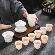 德化茶壶茶杯盖碗陶瓷茶盘茶道，羊脂玉白瓷功夫茶具，小套装家用简约