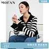MOFAN摩凡春秋黑白条纹毛衣女韩版设计感披肩针织开衫
