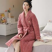 冬季夹棉睡袍女士长款加绒加厚浴袍珊瑚，绒三层保暖家居服2024