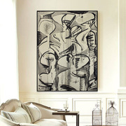 现代简约黑x白灰色块艺术抽象油画装饰画北欧现代简约几何玄关挂