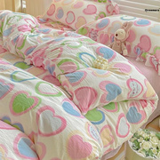 。床裙款公主风床上四件套，韩系少女生小清新韩版ins粉色床单三件