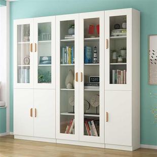 书柜书架组合简约现代客厅带门柜子玻璃门，书橱经济型多功能储物柜