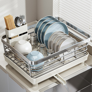 帅仕304不锈钢碗碟收纳架厨房置物架单层沥水，篮碗架放碗盘沥水架