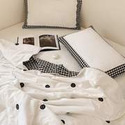 纯棉水洗棉绗缝床盖四件套，小熊刺绣40支全棉被套，双人床简约小清新