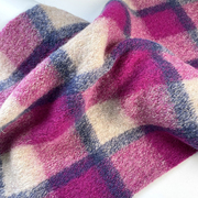 布艺岛 温暖蓬松紫红色格子针织羊毛时装面料 大衣外套秋冬布料