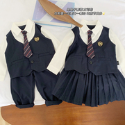 儿童装英伦学院风假两件jk套装，秋季男女宝宝校服表演服幼儿园园服