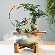 禅意陶瓷流水喷泉摆件创意中式玄关招财风水轮家居客厅桌面小鱼缸