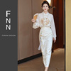 芙娜妮如意新中式流苏长袖，两件套时尚设计感复古风半身裙f2410787