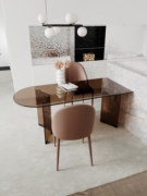 轻奢岛台餐桌家用小户型设计钢化玻璃餐桌椅组合客厅靠墙吃饭桌子