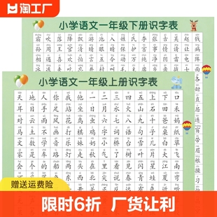 一二年级语文识字表挂图儿童，小学生上册下册生字，表认字学习挂图