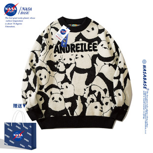 NASA联名熊猫毛衣男女款2024新年款高级感情侣外套打底针织衫衣服