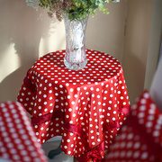 法式红色波点结婚桌布婚房布置喜庆茶几布台布新年装饰高级感盖布