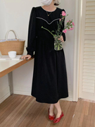 黑色裙子2024春装女小众毛衣裙假两件针织拼接蕾丝连衣裙