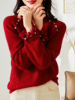 时尚洋气钉珠亮片毛衣女2021圣诞本命年红色打底针织衫冬