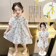 中国风2024夏装儿童装女童，女孩古风汉服青花瓷，国风古风连衣裙
