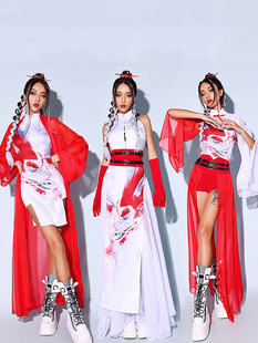 女团打歌服中国风爵士舞旗袍修身舞蹈演出服红色古风国潮舞台装新