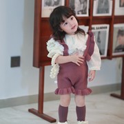 女童秋装背带裤女孩20235洋气，中小童韩版针织，3岁女宝宝套装潮
