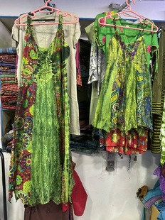 尼泊尔嬉皮精灵风吊带，连衣裙手工蜡染印花波，西米亚民族风中长裙子