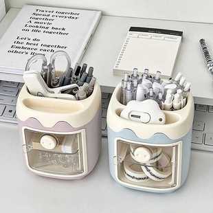 桌面多功能笔筒收纳盒，办公室书桌学生笔桶ins可爱卡通，笔架置物架