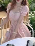 粉色蝴蝶仙子短款连衣裙显瘦甜美公主夏季仙气淑女气质可爱