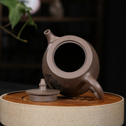 砂壶韵海宜兴紫砂壶手工刻绘青灰泥刻绘汗铎井栏壶大品茶壶
