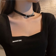 韩国东大门时尚皮质链条项链一款两戴潮个性颈圈个性设计感手链女