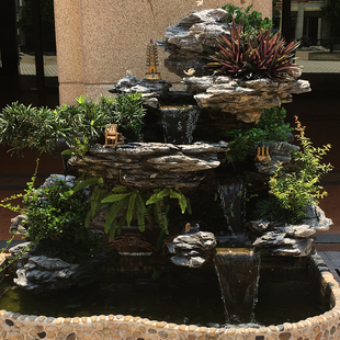 真石头假山流水喷泉庭院花园阳台，室内造景天然原石假山鱼池水景