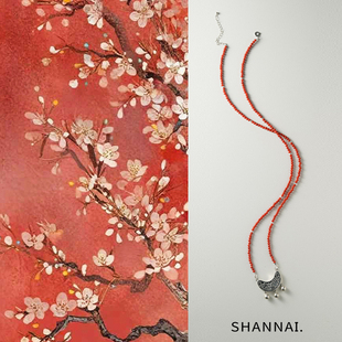 shannai限定「平安顺遂」天然南红项链亲子，款新年中式平安锁纯银