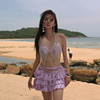 神奇的小紫泳衣女，小胸钢托聚拢性感，比基尼四件套沙滩泳装3060