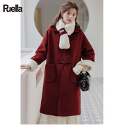 拉夏贝尔puella新年红色牛角，扣呢子大衣，冬季宽松韩系小个子外套女