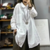 欣欣 春季宽松大码中长款长袖衬衫女文艺设计感白色衬衣