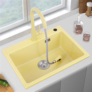 淡黄色厨房洗菜池石英石水槽单槽加厚洗碗槽台上台下单盆大小号
