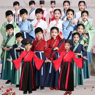 儿童国学服男童古装，汉服国学女童小学生，表演服三字经书童演出服装