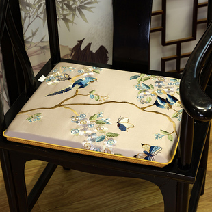 新中式坐垫刺绣太师椅官帽椅皇宫椅圈椅垫办公室坐垫薄款防滑定制