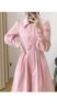 2024春季女装长袖连衣裙粉红色法式温柔气质中长款显瘦衬衫裙