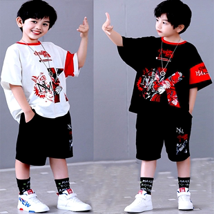 男童酷帅韩风套装夏季服装时尚，潮帅气时髦炸街大龄儿童短袖洋气棉