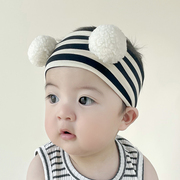 婴儿护头囟门帽子夏季韩系条纹，纯棉发带可爱新生男女宝宝遮脑门帽