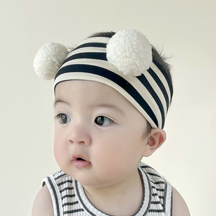 婴儿护头囟门帽子夏季韩系条纹纯棉发带可爱新生男女宝宝遮脑门帽