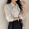 韩国chic春季减龄气质设计感飘带波点真丝衬衫长袖雪纺衫女上衣