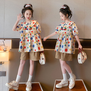 女童夏季棉布套装2024韩版中大童洋气圆点短袖短裤休闲两件套棉布